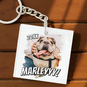 Moderne Comic Simple Grunge Custom Pet Photo Sleutelhanger