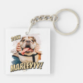 Moderne Comic Simple Grunge Custom Pet Photo Sleutelhanger (Achterkant)