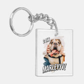 Moderne Comic Simple Grunge Custom Pet Photo Sleutelhanger (Voorkant Links)