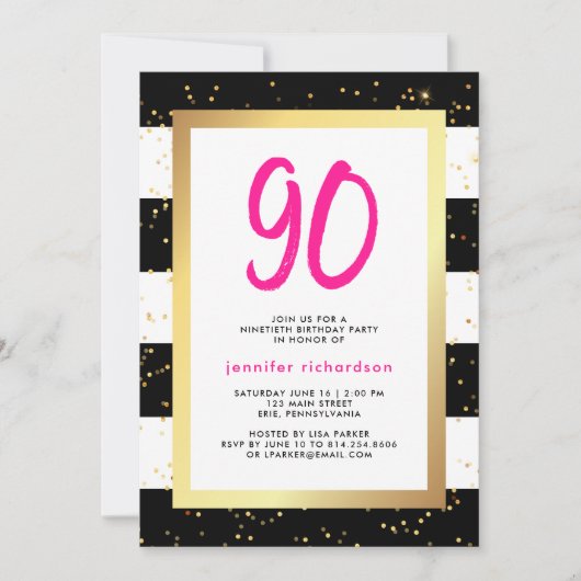 Moderne Confetti | 90e uitnodiging van de Birthday (Voorkant)