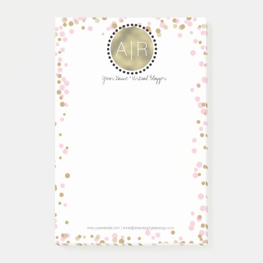 Moderne Confetti gesimuleerde Folie Monogram Post-it® Notes (Voorkant)