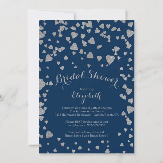 Moderne Confetti Hearts Bridal Shower-uitnodiging Kaart (Voorkant)