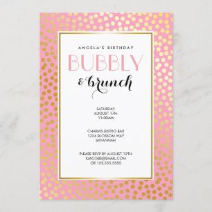 Moderne Confetti Polka Dots roze Gold Brunch Kaart