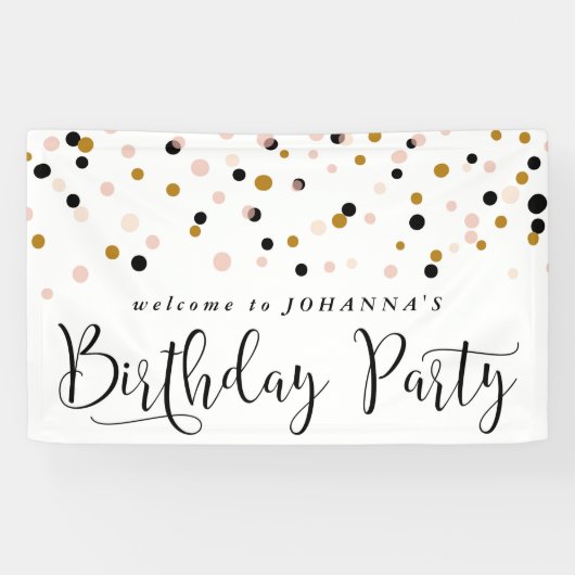 Moderne Confetti Stippen Birthday Party Banner (Horizontaal)