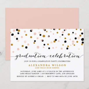 Moderne Confetti Stippen   Blush en Gold Afstudere Kaart