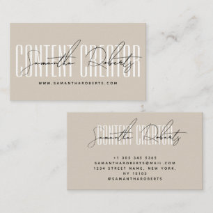 Moderne content creator influencer beige visitekaartje