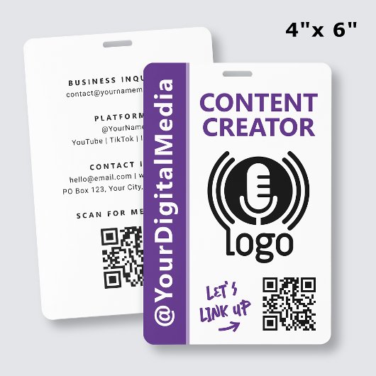 Moderne Content Creator Netwerker-ID Paarse Pas Badge