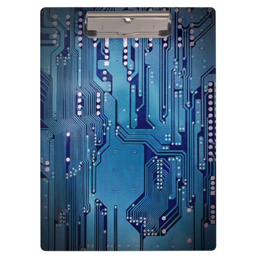 Moderne Cool Blue Circuit Board High Tech Photo Klembord (Voorkant)