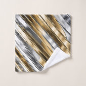 Moderne, cool, chic, motif rayé argent et or (Gant de toilette)