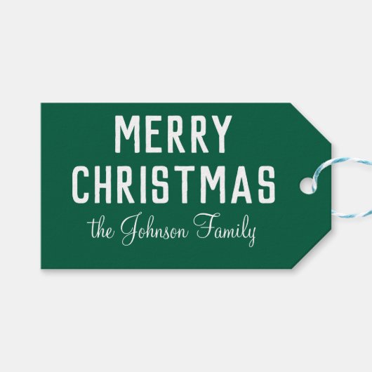 Moderne Cool Hunter Green Kerstmis Cadeaulabel (Voorkant (Horizontaal))