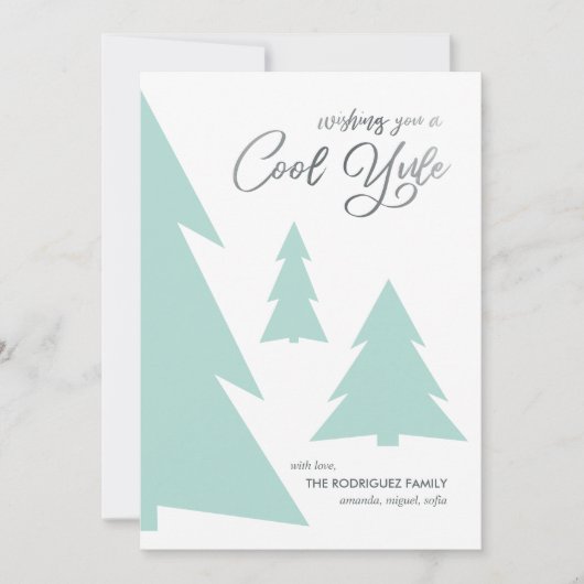 Moderne Cool Yule Script Mint Green Trees Feestdagenkaart (Voorkant)