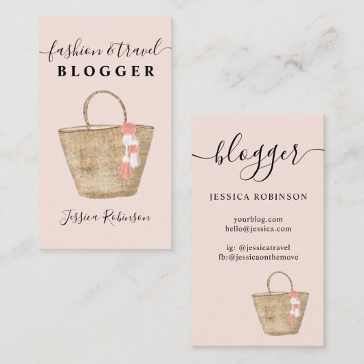 Moderne, coole, girly bag script mode blogger roze visitekaartje (Voorkant / Achterkant)
