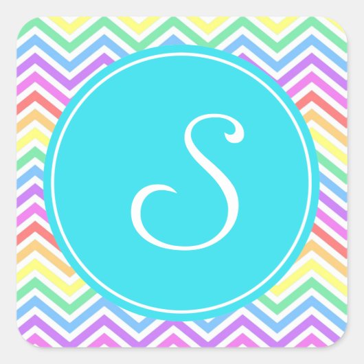 Moderne, coole, trendy regenboogschevonmonogram vierkante sticker (Voorkant)
