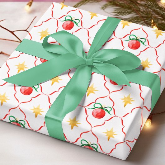 Moderne Coquette Kerstbal Sterrenpatroon Cadeaupapier