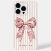 Moderne Coquette Roze Strepen Girly Bow Custom Naa Case-Mate iPhone Case (Achterkant)