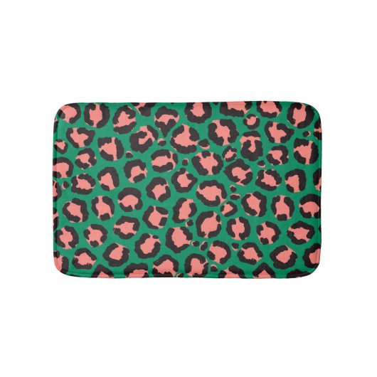 Moderne Coral Pink Black Green Leopard Animal Prin Badmat (Voorkant)