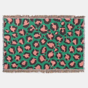 Moderne Coral Pink Black Green Leopard Animal Prin Deken