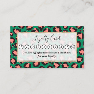 Moderne Coral Pink Black Green Leopard Animal Prin Klantenkaartje
