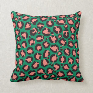Moderne Coral Pink Black Green Leopard Animal Prin Kussen