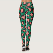 Moderne Coral Pink Black Green Leopard Animal Prin Leggings (Achterkant)