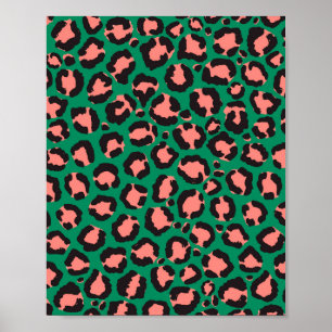 Moderne Coral Pink Black Green Leopard Animal Prin Poster
