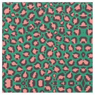 Moderne Coral Pink Black Green Leopard Animal Prin Stof
