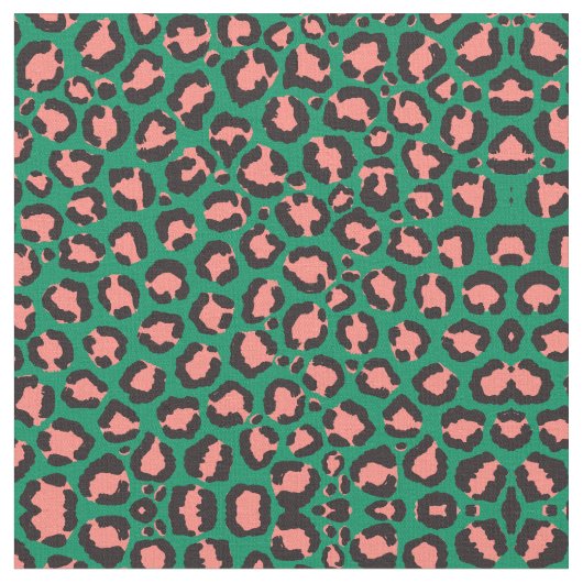 Moderne Coral Pink Black Green Leopard Animal Prin Stof (Close Up)