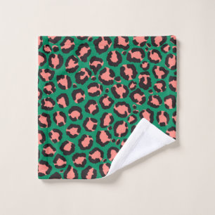 Moderne Coral Pink Black Green Leopard Animal Prin Washandje