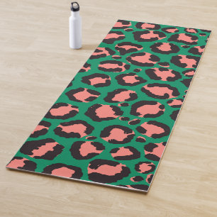 Moderne Coral Pink Black Green Leopard Animal Prin Yogamat