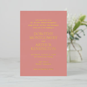 Moderne Coral Roze Elegante Huwelijk Folie Uitnodiging