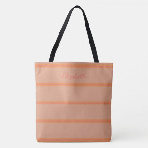 Moderne Coral Striped Custom Name Draagtas