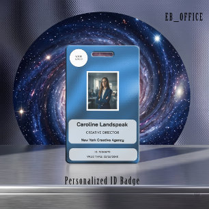 Moderne Corporate Royal Blue Metallic Foto ID Badge