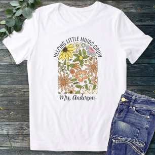 Moderne Cottage Core Bloemige Docent Naam Tri-Blend Shirt