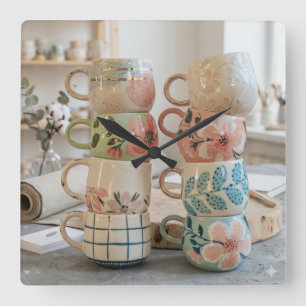 Moderne Cottagecore Mokset Wandklok Vierkante Klok