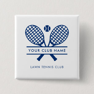 Moderne Country Club Tennis Team Spelers Blauwe Sw Vierkante Button 5,1 Cm