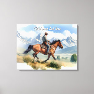 Moderne Cowboy die een Rosse Paard Rijdt Canvas Afdruk