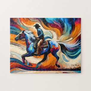 Moderne cowboy op paard legpuzzel
