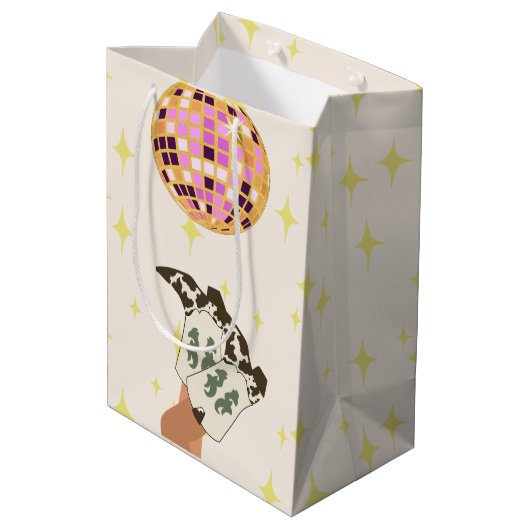 Moderne Cowgirl Cowboy Disco Ball Beige Medium Cadeauzakje (Achterkant Gekanteld)