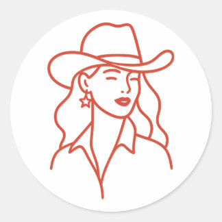 Moderne Cowgirl Lijnkunst Bachelorette Feestje Ronde Sticker