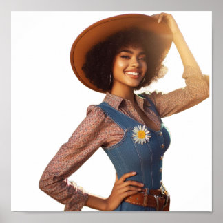 Moderne Cowgirl Poseert in een Cowboyhoed Muurpost Poster