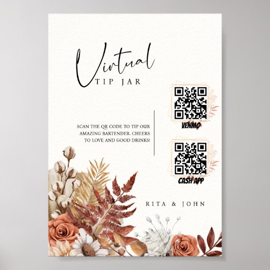 Moderne Cream Boho Tip Uw Bartender Trouwbord Poster (Voorkant)