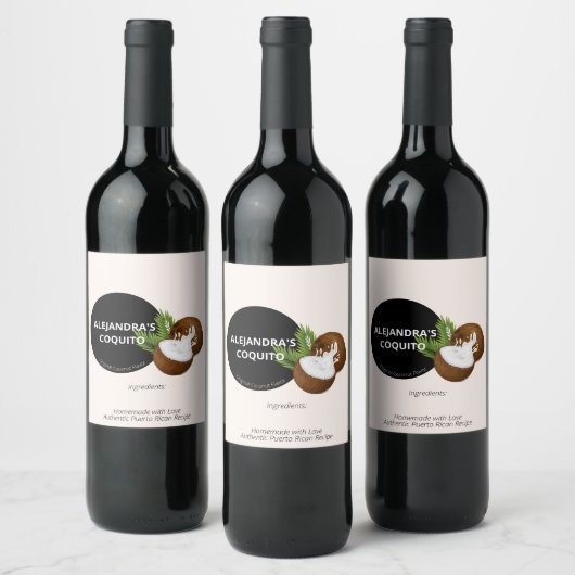 Moderne Cream Kleur Kokosnoot Splash Coquito Fles Wijn Etiket (Flessen)