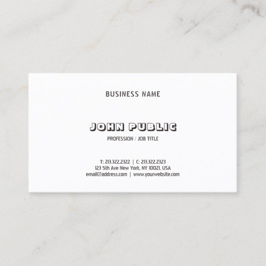 Moderne Creative Minimalist Black White Sjabloon Visitekaartje (Voorkant)
