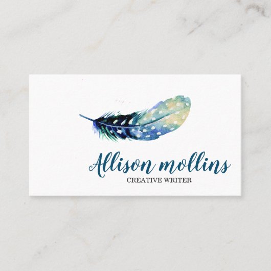 Moderne Creative Writer Feather Logo Visitekaartje (Voorkant)
