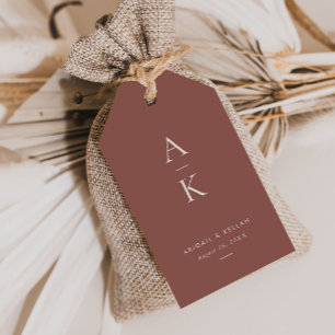 Moderne Crème Bruin Monogram Aarde Toon bruiloft Cadeaulabel