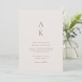 Moderne Crème Bruin Monogram Aarde Toon bruiloft Kaart (Staand voorkant)