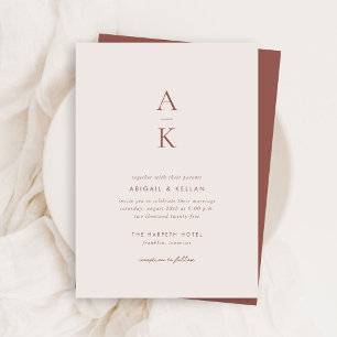 Moderne Crème Bruin Monogram Aarde Toon bruiloft Kaart