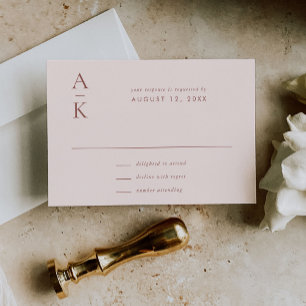 Moderne Crème Bruin Monogram Aarde Toon bruiloft RSVP Kaartje