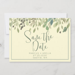 Moderne crème en eucalyptus sla de datum op save the date