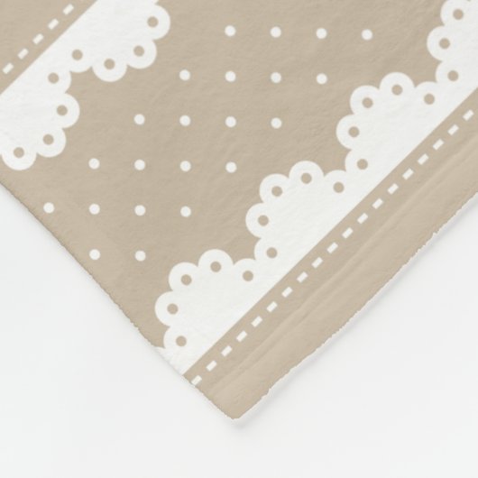 Moderne Crème en Witte Polka Dot Gestreept Patroon Fleece Deken (Hoek)